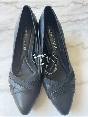 Andrew Geller Black Pointed-Toe Pumps with Crossover Straps